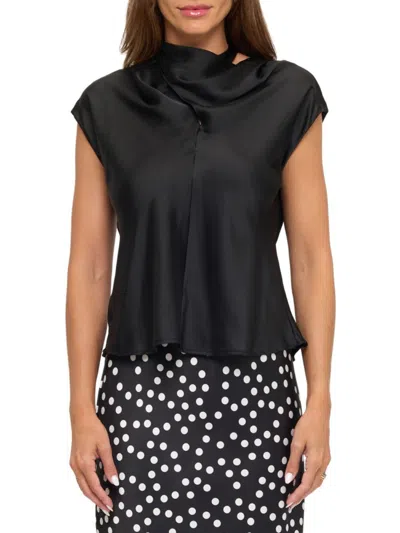 Renee C Women's Crisscross Mock Turtleneck Satin Top In Black