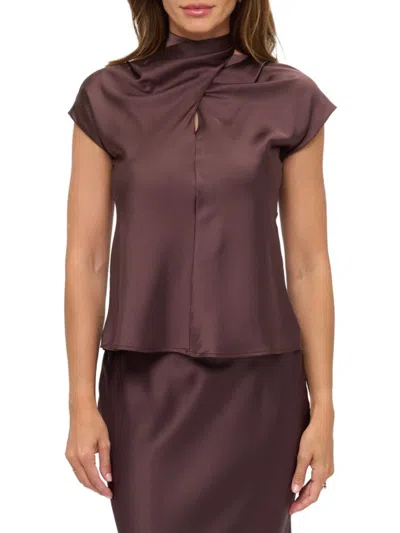 Renee C Women's Crisscross Mock Turtleneck Satin Top In Purple