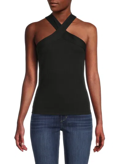 Renee C Women's Crisscross Ribbed Shell Top In Black