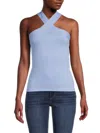 Renee C Women's Crisscross Ribbed Shell Top In Blue