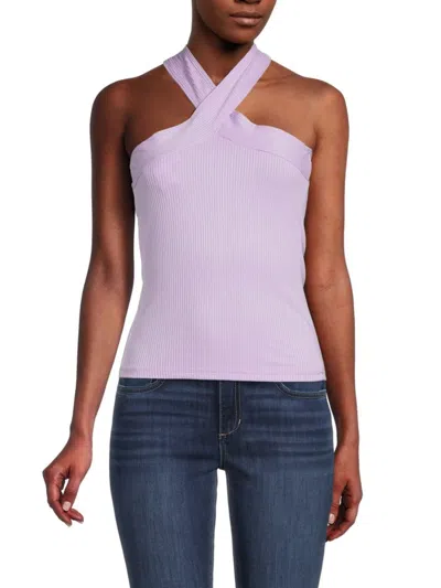 Renee C Women's Crisscross Ribbed Shell Top In Lavender