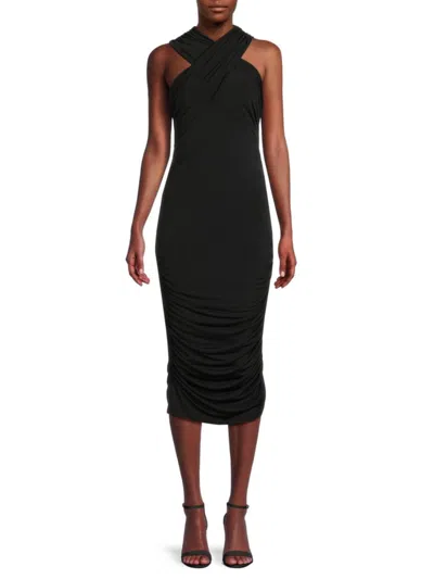 Renee C Women's Crisscross Ruched Midi Dress In Black