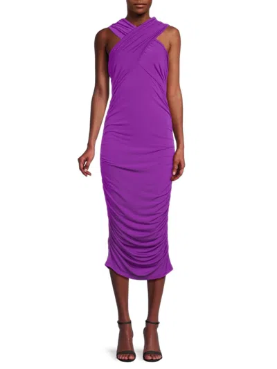Renee C Women's Crisscross Ruched Midi Dress In Purple