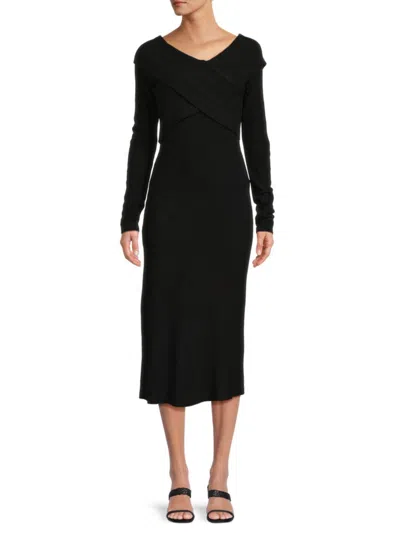 Renee C Women's Crossover Midi Sweater Dress In Black