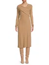 Renee C Women's Crossover Midi Sweater Dress In Khaki