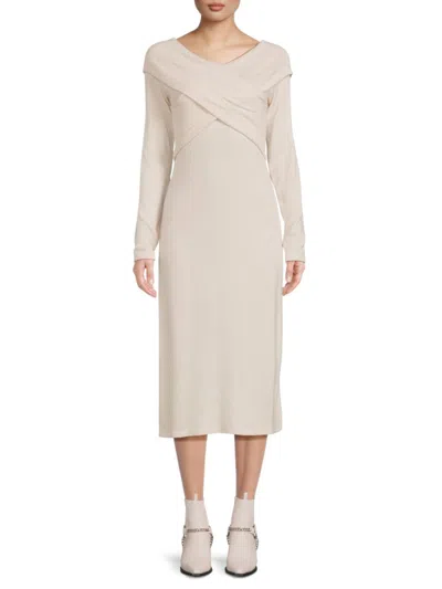 Renee C Women's Crossover Midi Sweater Dress In Oatmeal