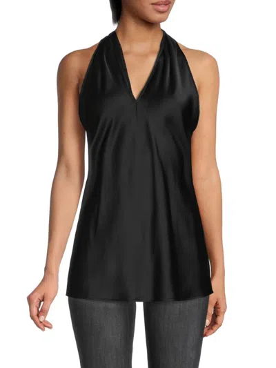 Renee C Women's Crossover Satin Halter Top In Black