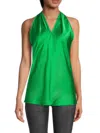 Renee C Women's Crossover Satin Halter Top In Green