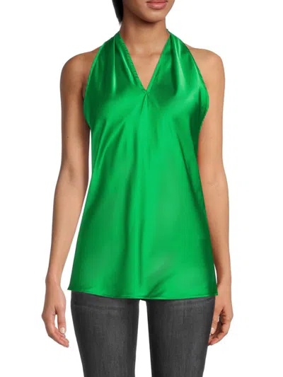 Renee C Women's Crossover Satin Halter Top In Green