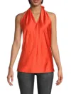 Renee C Women's Crossover Satin Halter Top In Orange