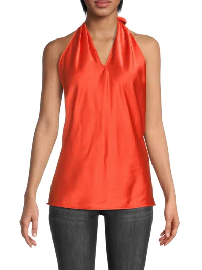 Renee C Women's Crossover Satin Halter Top In Orange