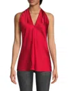 Renee C Women's Crossover Satin Halter Top In Red