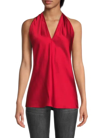 Renee C Women's Crossover Satin Halter Top In Red