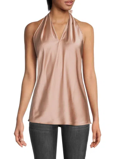 Renee C Women's Crossover Satin Halter Top In Rose