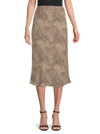 Renee C Ditsy Leopard Print Midi Skirt In Taupe