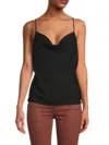 Renee C Women's Dobby Cowlneck Satin Tank Top In Dark Black