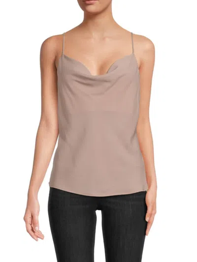 Renee C Women's Dobby Cowlneck Satin Tank Top In Taupe