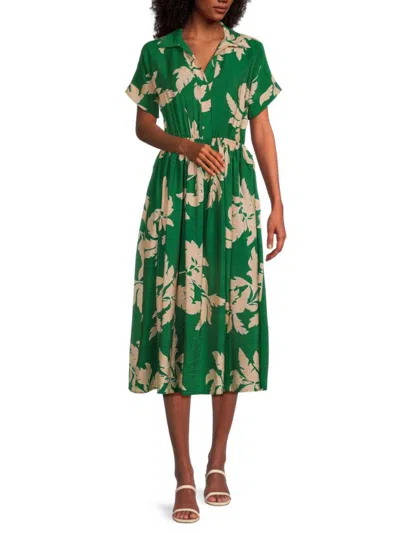 Renee C Women's Print Collared Midi Dress In Green