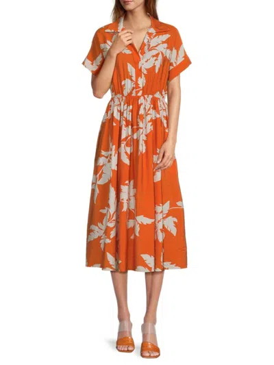 Renee C Women's Print Collared Midi Dress In Orange