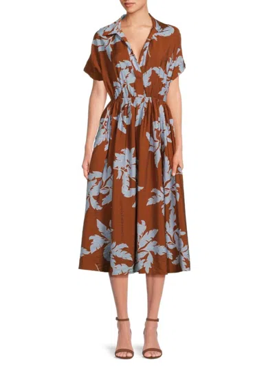 Renee C Women's Dolman Sleeve Tropical Midi Dress In Rust