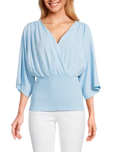 Renee C Women's Dolman Smocked Top In Blue