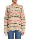 Renee C Women's Drop Shoulder Tassel Sweater In Taupe