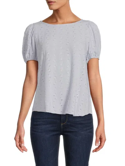Renee C Women's Eyelet Puff Sleeve Top In Blue