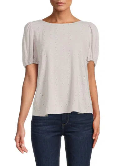 Renee C Women's Eyelet Puff Sleeve Top In Lavender