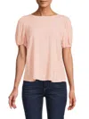 Renee C Women's Eyelet Puff Sleeve Top In Pink