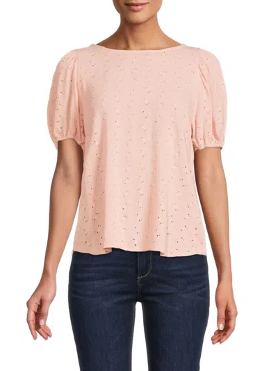 Renee C Women's Eyelet Puff Sleeve Top In Pink