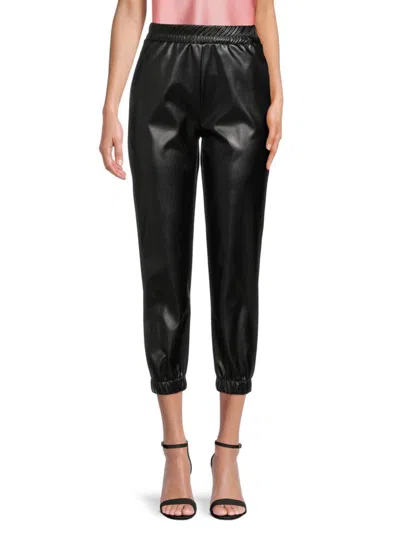 Renee C Women's Faux Leather Cropped Joggers In Black