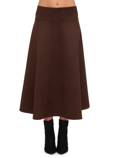 Renee C Women's Faux Suede Flared Midi-skirt In Brown