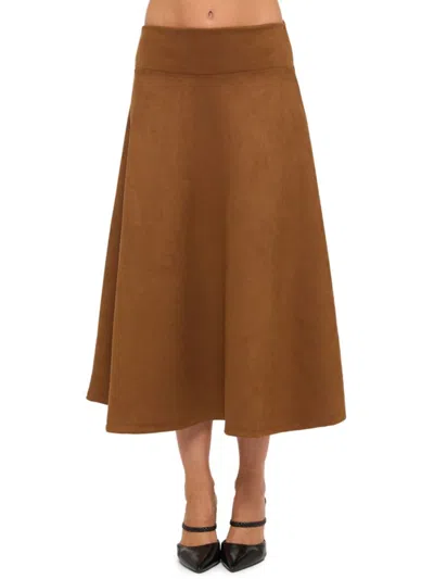 Renee C Women's Faux Suede Flared Midi-skirt In Brown