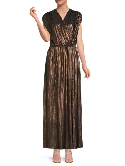 Renee C Women's Faux Wrap Metallic Maxi Dress In Bronze