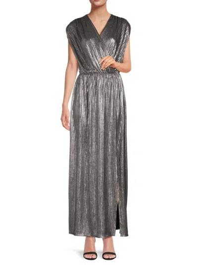 Renee C Women's Faux Wrap Metallic Maxi Dress In Silver