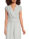 Renee C Women's Faux Wrap Satin Top In Blue Ivory