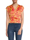 Renee C Women's Faux Wrap Satin Top In Coral Yellow