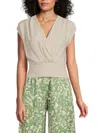 Renee C Women's Faux Wrap Satin Top In Linen