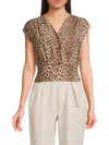 Renee C Women's Faux Wrap Satin Top In Mocha