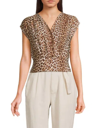 Renee C Women's Faux Wrap Satin Top In Mocha