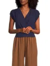 Renee C Women's Faux Wrap Satin Top In Navy