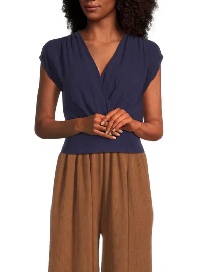 Renee C Women's Faux Wrap Satin Top In Navy