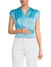 Renee C Women's Faux Wrap Satin Top In Neon Blue