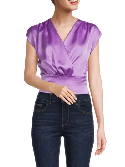 Renee C Women's Faux Wrap Satin Top In Neon Lavender