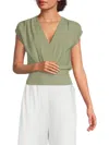 Renee C Smocked Back Surplice V-neck Top In Olive