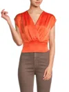 Renee C Women's Faux Wrap Satin Top In Orange