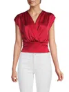 Renee C Women's Faux Wrap Satin Top In Red