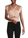 Renee C Women's Faux Wrap Satin Top In Rose