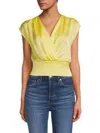 Renee C Women's Faux Wrap Satin Top In Yellow