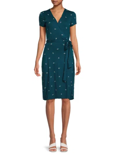 Renee C Women's Floral Belted Wrap Dress In Teal